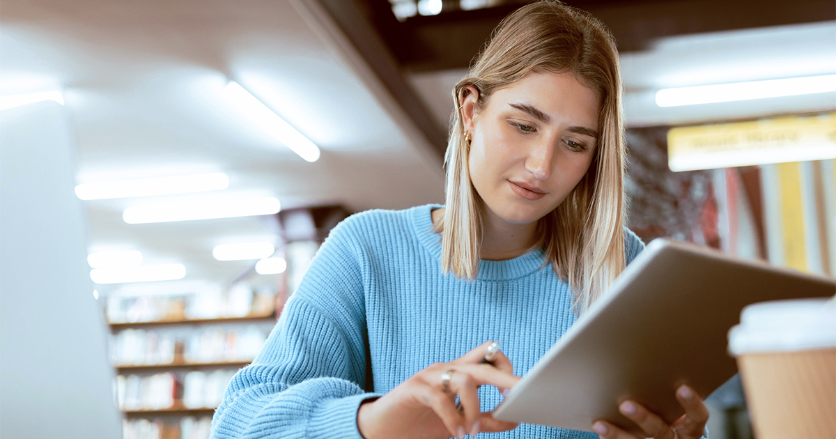 college student on tablet