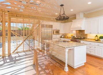 home being built fading into completed kitchen