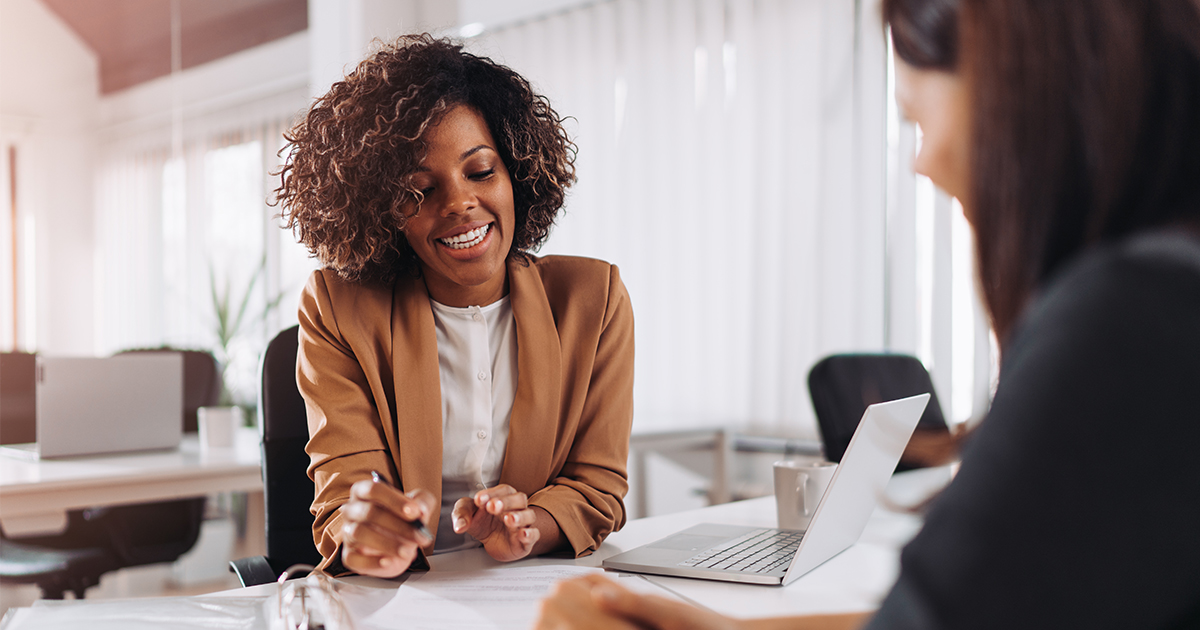 woman meeting at bank