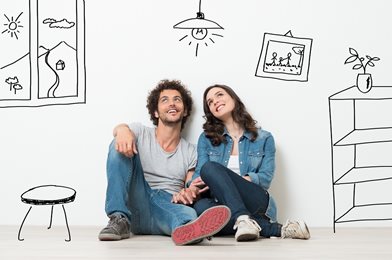 two first-time home buyers imagining their future home
